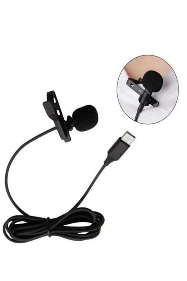 Cep Telefonu Mini Klipsli Mikrofon Type-c Uyumlu Kablo Uçlu Yaka Mikrofonu Lavalier - 5