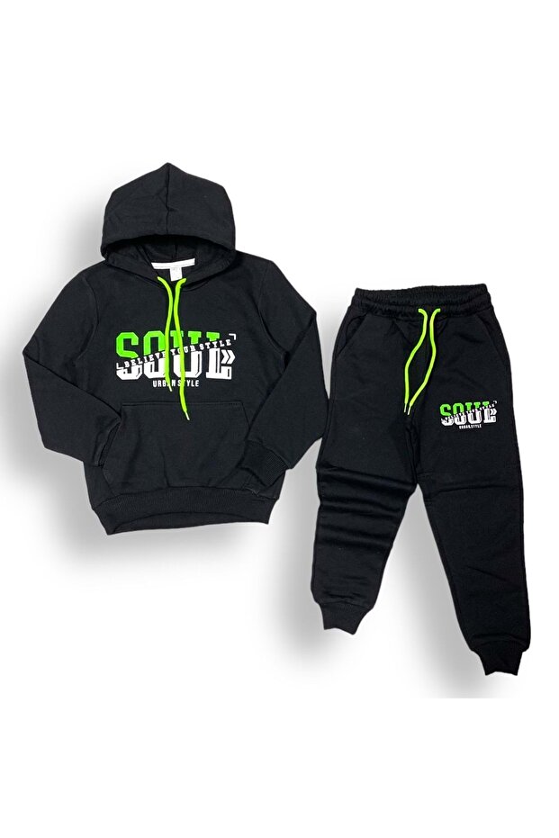 Neon Printed Double Layer Tracksuit Set Mnk0458 Black