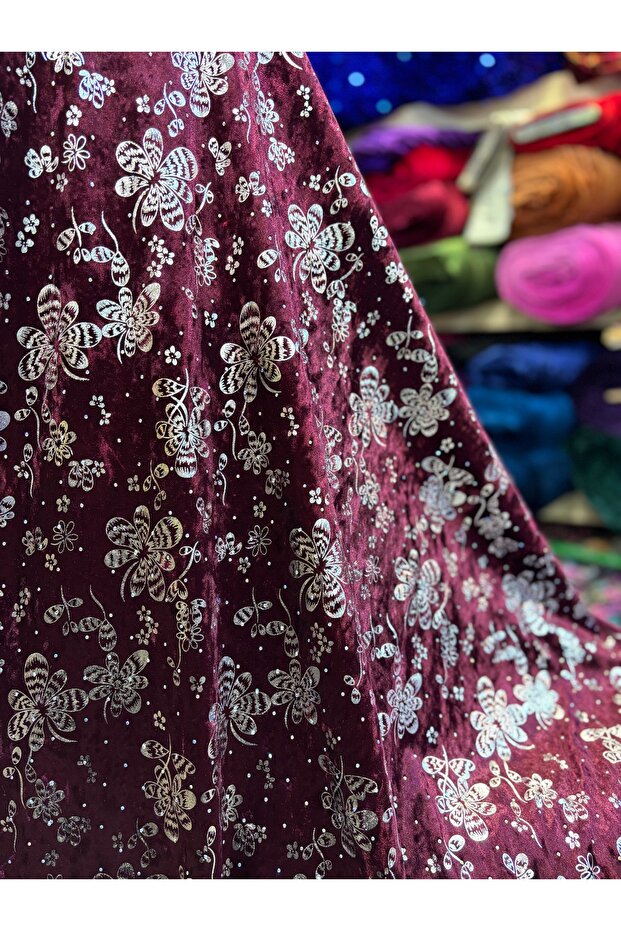 Stone-Embellished Velvet Fabric