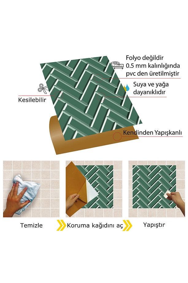 Kendinden Yapışkanlı Zümrüt Balıksırtı Desenli Pvc Karo 30x30 Cm (11 ADET) 1m2 - 3