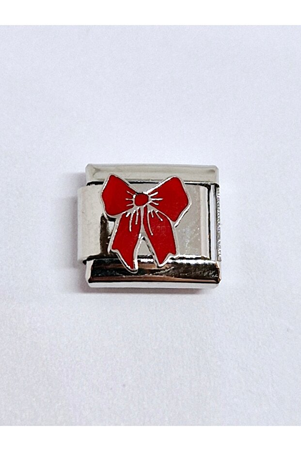 Red Ribbon Steel Italian Charm Bracelet Charm