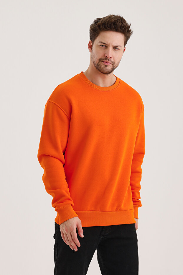MDX Ekru/Haki/Siyah Bisiklet Yaka Oversize Şardonlu Basic Erkek 3'Lü Paket Sweatshirt E7448 - Arroyomolinos