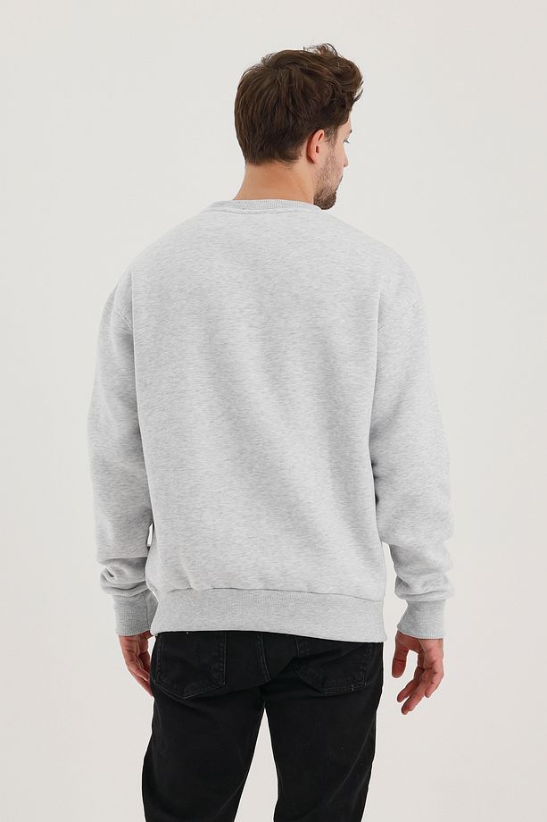 Grimelanj Pamuklu Bisiklet Yaka Oversize Şardonlu Basic Erkek Sweatshirt - 8