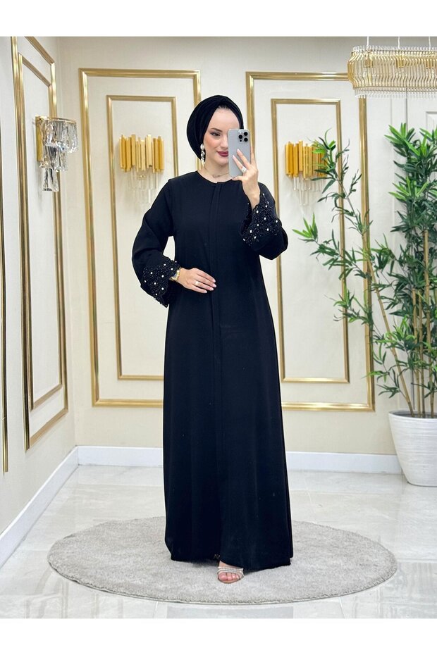 Kolları İşlemeli Dubai İpeği Ferace - 2