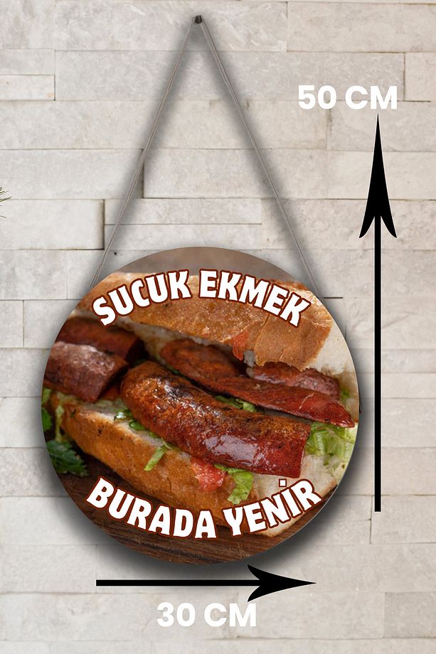 Sucuk Ekmek Salonu Tek Taraflı Karşılama Tabelası, Ekmek Arası Sucuk Dükkanı Kapı Duvar Tablo Pano - 3