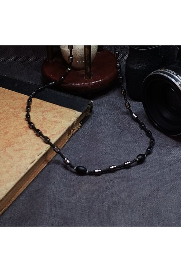 ONIX VE HEMATİT DOĞAL TAŞLI UNISEX KOLYE - 1