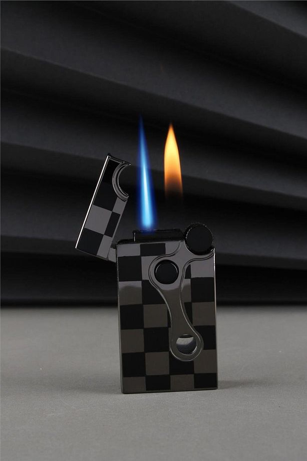 Çakmak Alevli Ve Güçlü Torch Bir Arada Iki Özellikli Siyah Damalı Gazlı Çakmak Caksm0 - 1