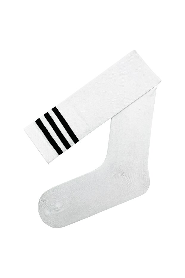 White Knee High Socks with Black Circle Pattern - 1