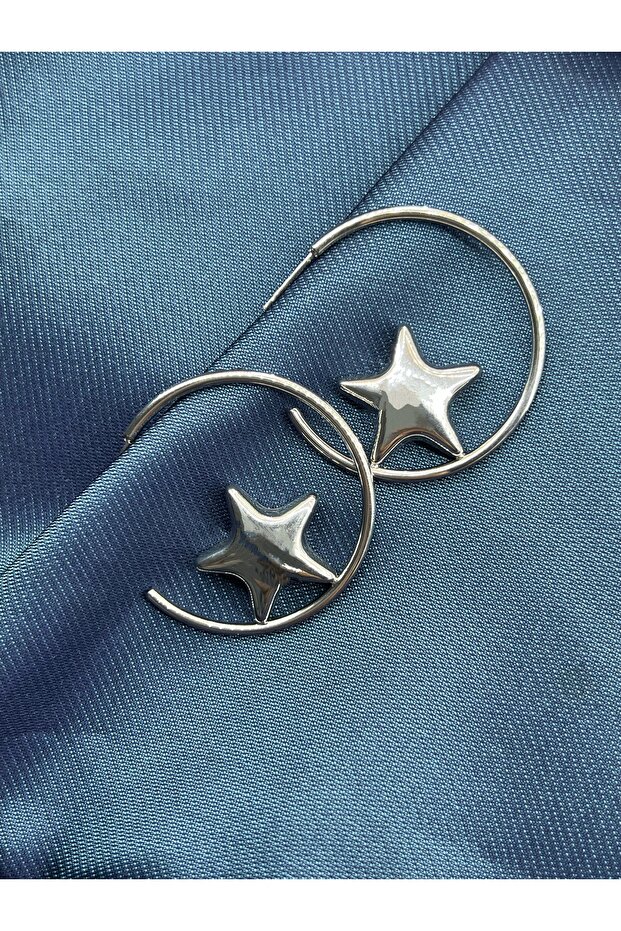 Gold & Silver Steel Star Hoop Earrings