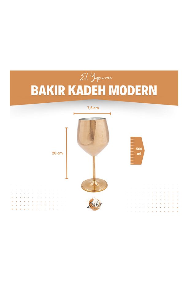Bakır Kadeh Modern Model Parlak Bakır Renk 2'li - 5