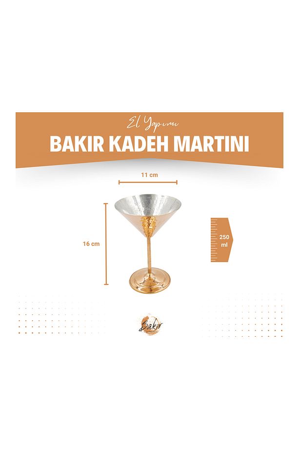 Bakır Kadeh Martini Çekiç Dövme Model Parlak Bakır Renk - 6