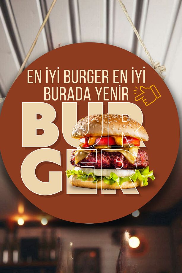 Hamburger Dükkanı Duvar, Kapı Tek Taraflı Askılı Pano Karşılama Tabelası, Burger Salonu Tablo Süsü - 3