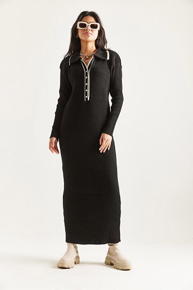 DÜĞMELİ TRİKO ELBİSE - 1