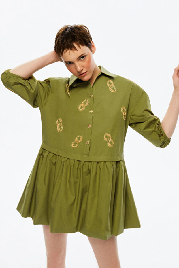 N23yn2192 Nakış Işlemeli Elbise - 1