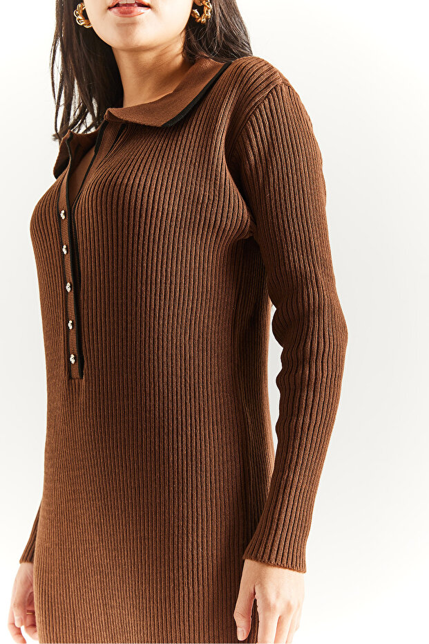 DÜĞMELİ TRİKO ELBİSE - 3