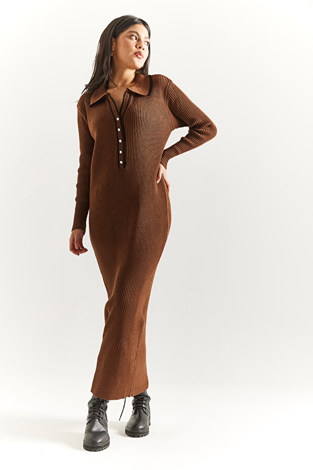 DÜĞMELİ TRİKO ELBİSE - 2