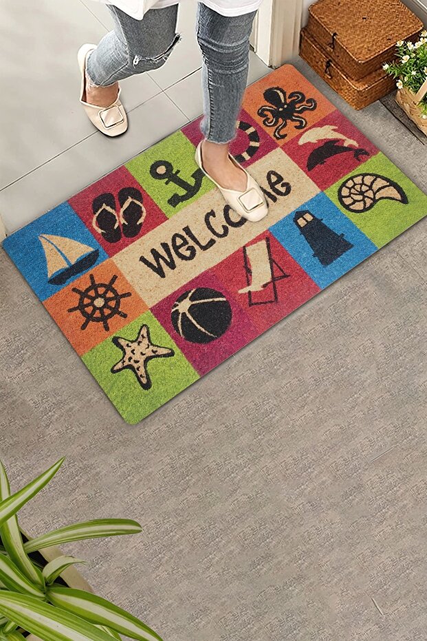 Starfish Lantern and Holiday Themed Welcome Welcome Door Mat 45X70Cm