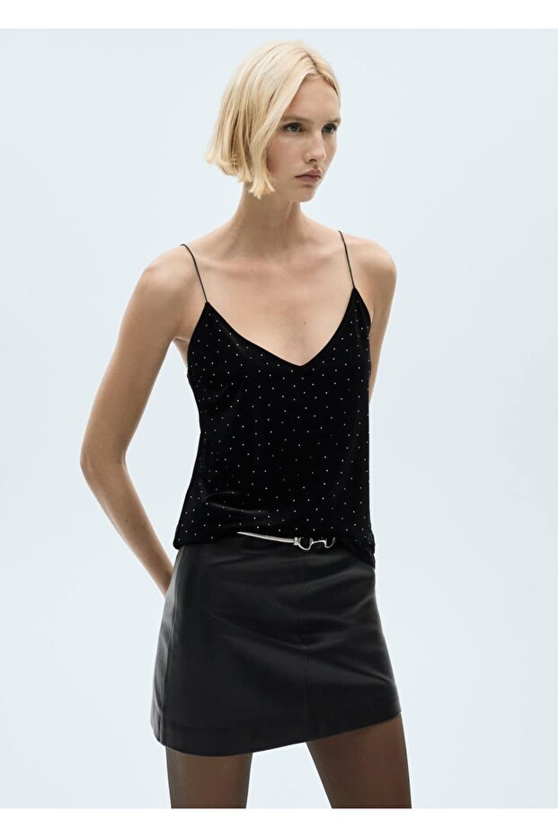 Strass taşlı kadife bluz - 1