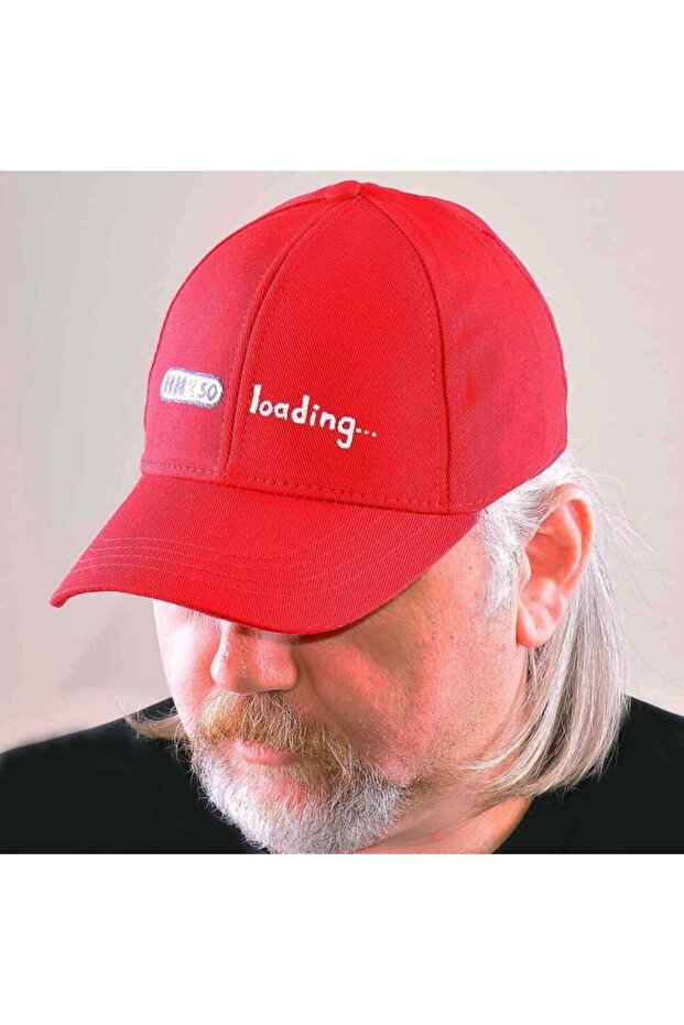 Men's Cap Hat - Hand Painted - Red - Loading Patterned - 1