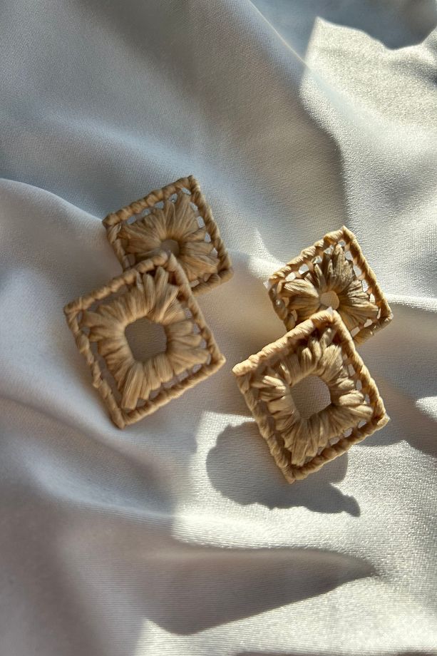 Baklava Desen Hasır Küpe - 2