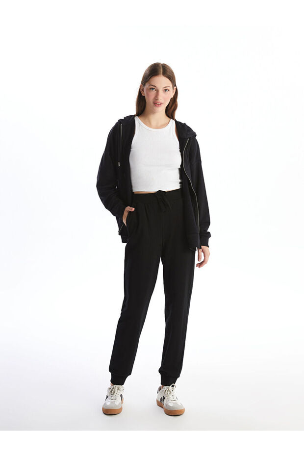 Black Women's Elastic Waist Plain Jogger Sweatpants
