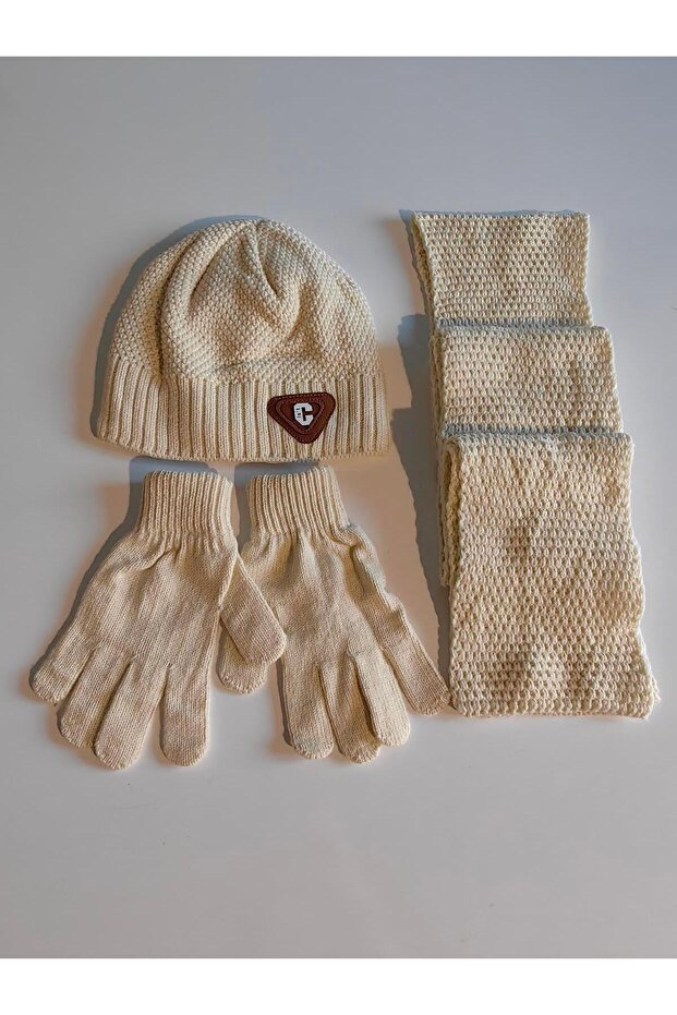 Ki̇tti̇ Men's Waiter Scarf, Beret, Gloves 3-Piece Set 24180-07-008 Ages 9-15