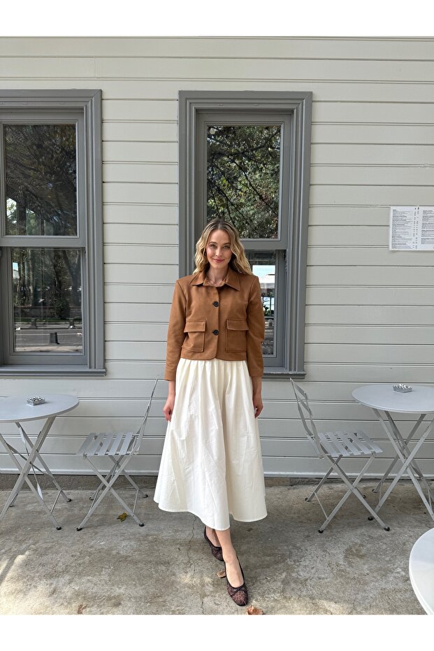 Taba Astarlı Düğmeli Süet Ceket - 4