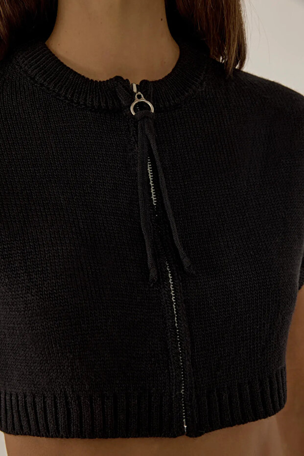 Fermuarlı Crop Top & Pantolon Triko Set - 3