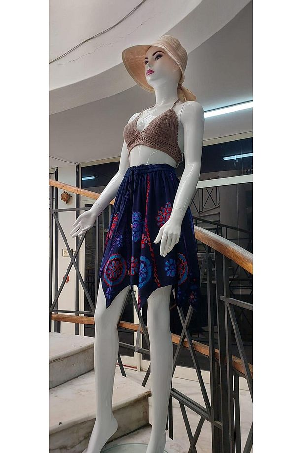 Hint Otantik Batik İşlemeli Kısa Yıldız Etek - 3