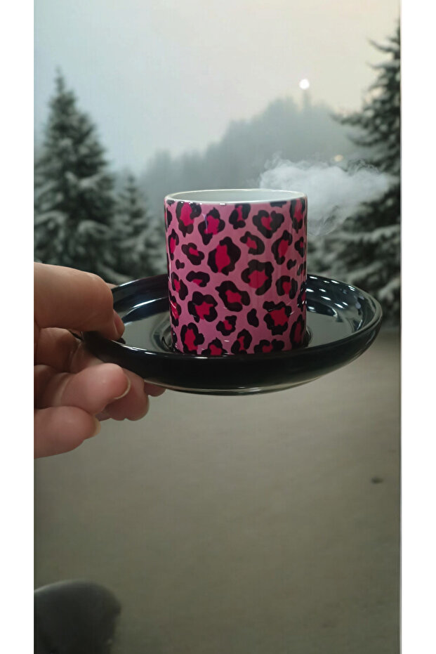 Single Leopard Patterned Turkish Coffee Cup