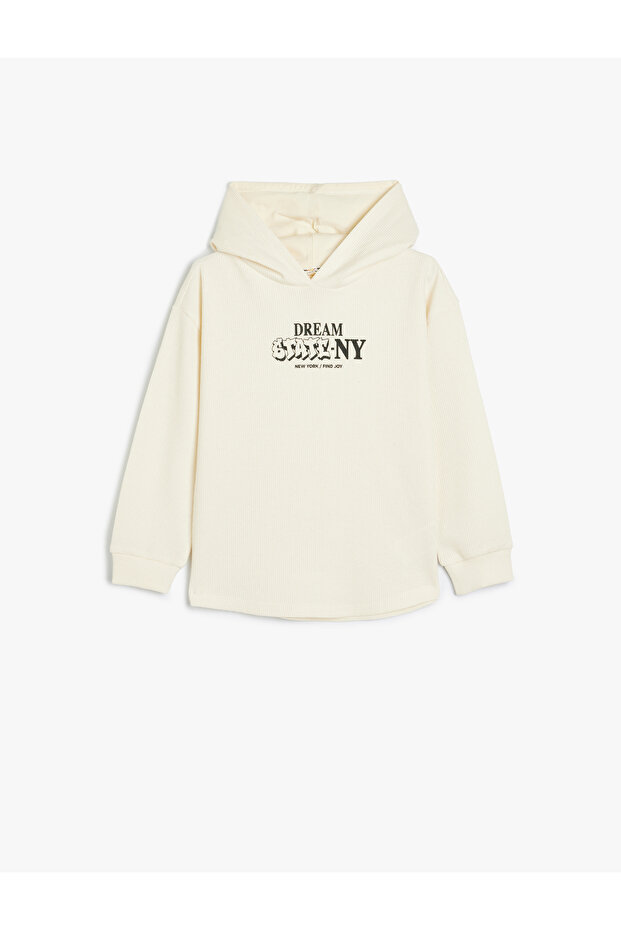 Hooded Sweatshirt Long Sleeve Slogan Printed Textured