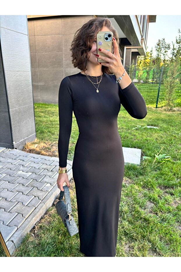 Rochie neagră cu mânecă lungă Soft Touch - 6