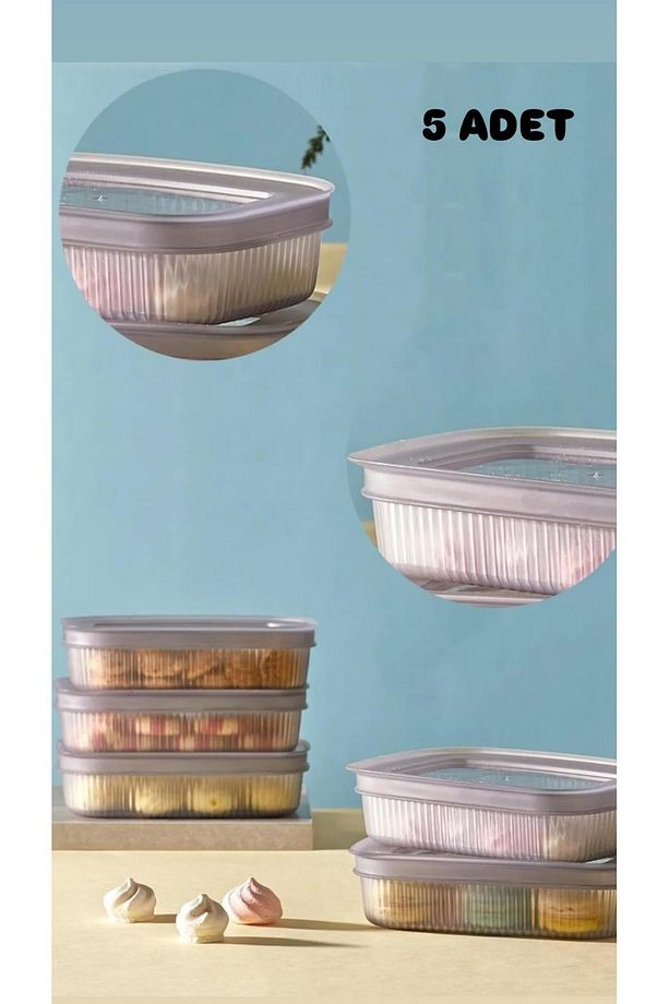 5'li Kapakıı Kahvaltılık Çerez Meyve Saklama Kutusu 600 ml Storage Çerezlik Peynir Zeytin Kabı - 1