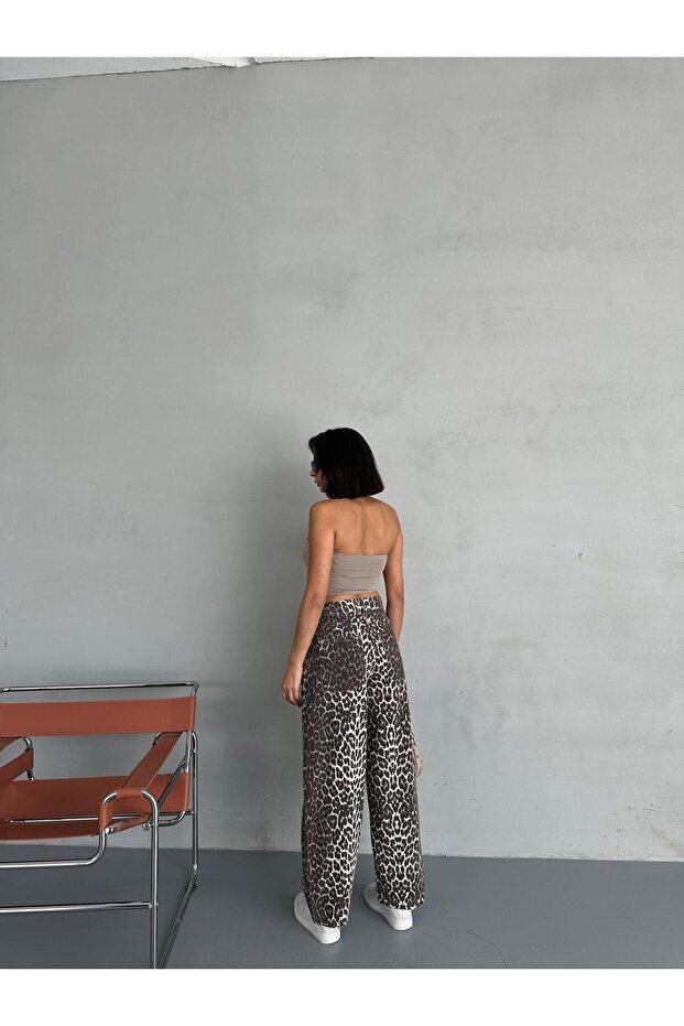 Beige Zeo Basic Skater Pants - Leopard Print - 4