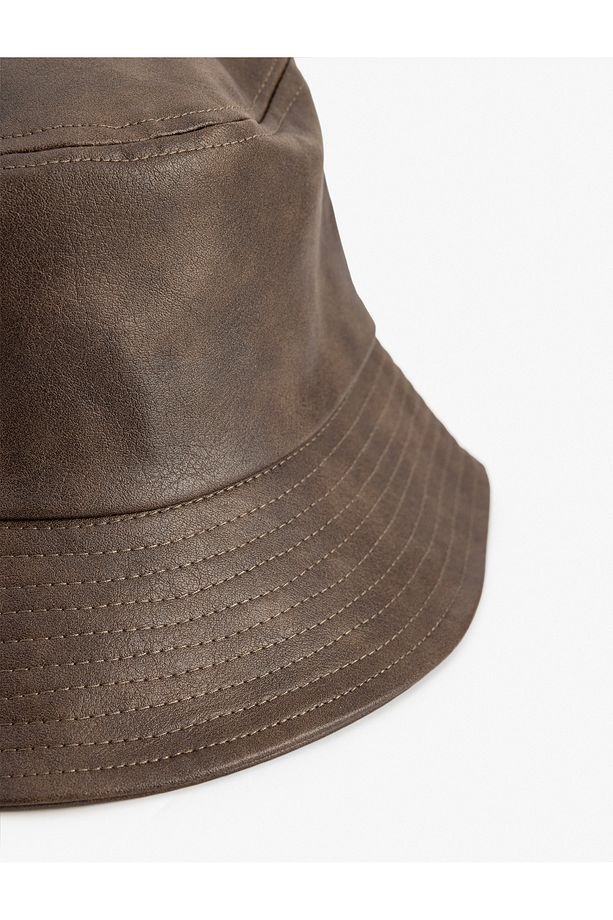 Suni Deri Bucket Şapka - 3