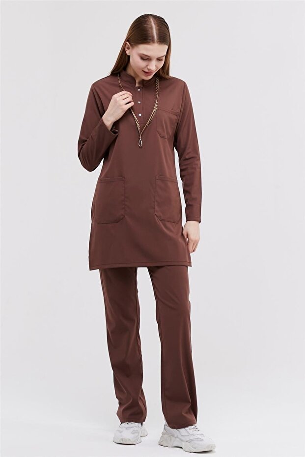 Happiness Modest - Lycra Doctor Nurse Hijab Scrub Set Scrubs Uniform Surgical Suit, Chocolate