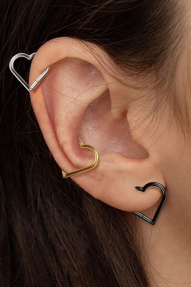 1 Adet Cerrahi Çelik Klipsli Kalp Tragus, Helix, Lobe, Snug Küpe Piercing - 5