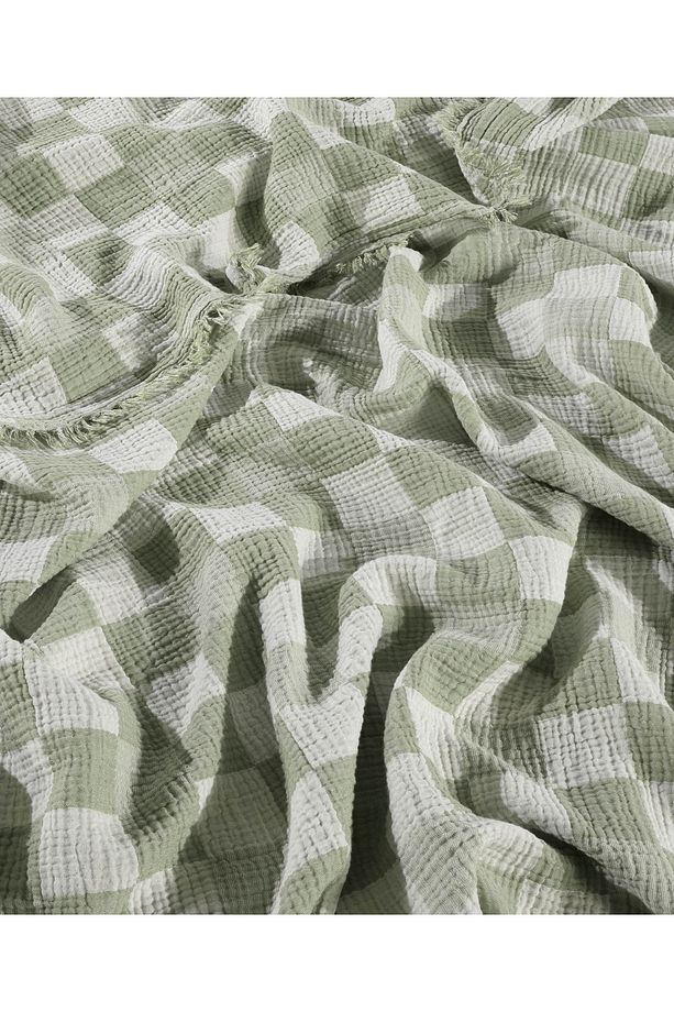 Damalı Desen 4 Katlı Multi Muslin %100 Pamuk Tek Kişillik Yatak Örtüsü 160x240cm - 5