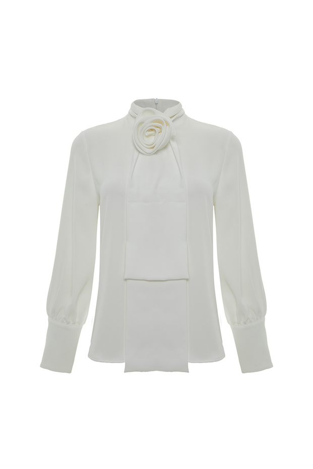 Gül Broşlu Bluz - 1