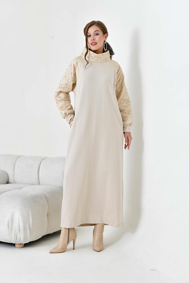 Women's Comfortable Fit Quilted Two-Strap Dress Beige 30982