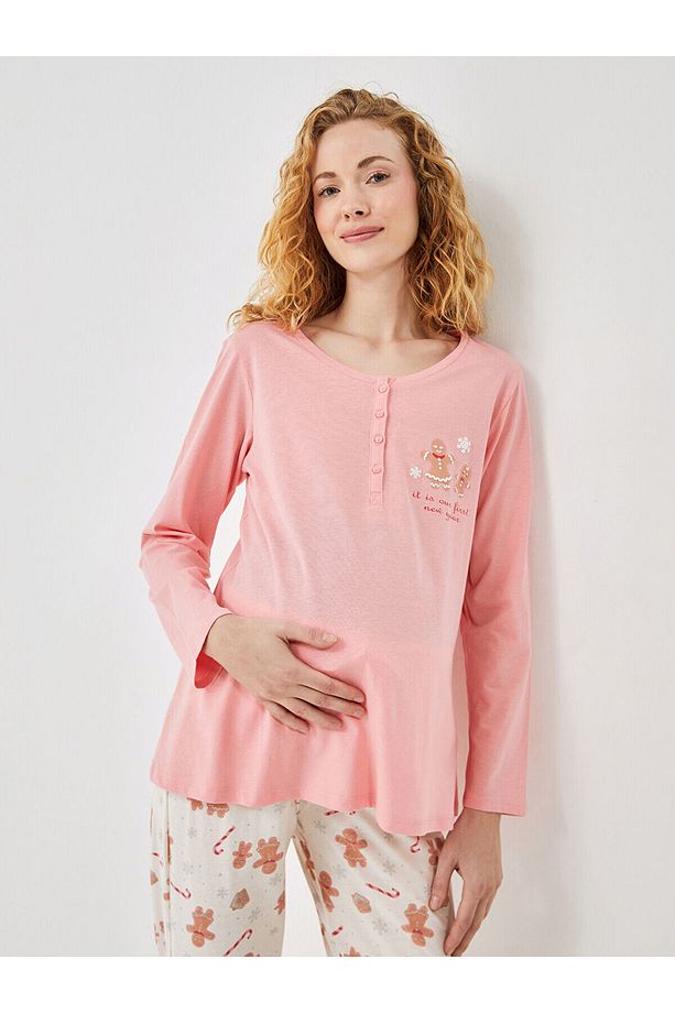 Lcwk Bisiklet Yaka Baskılı Hamile Pijama Takımı - 1