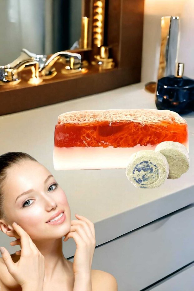 2 Pack Facial Care Exfoliating Pumpkin Fiber Goat Milk Soap, Acne, Blemish Cleansing Firming Rushur Stone