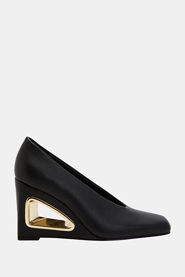 The Hollow Wedge Pump Women's Black Carved Heeled Shoes