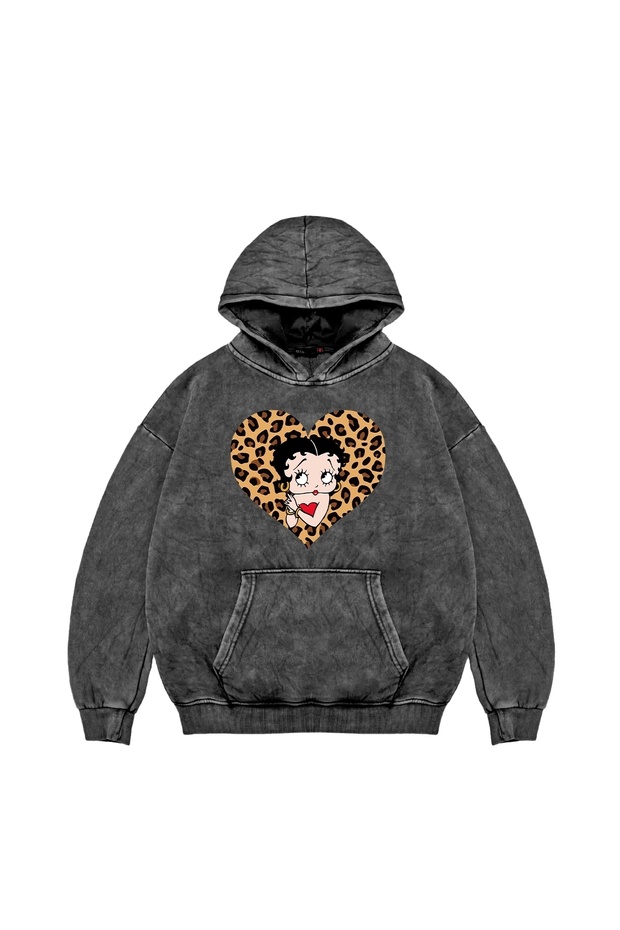 Betty Boops Printed Oversize Unisex Premium Washable Black Hoodie