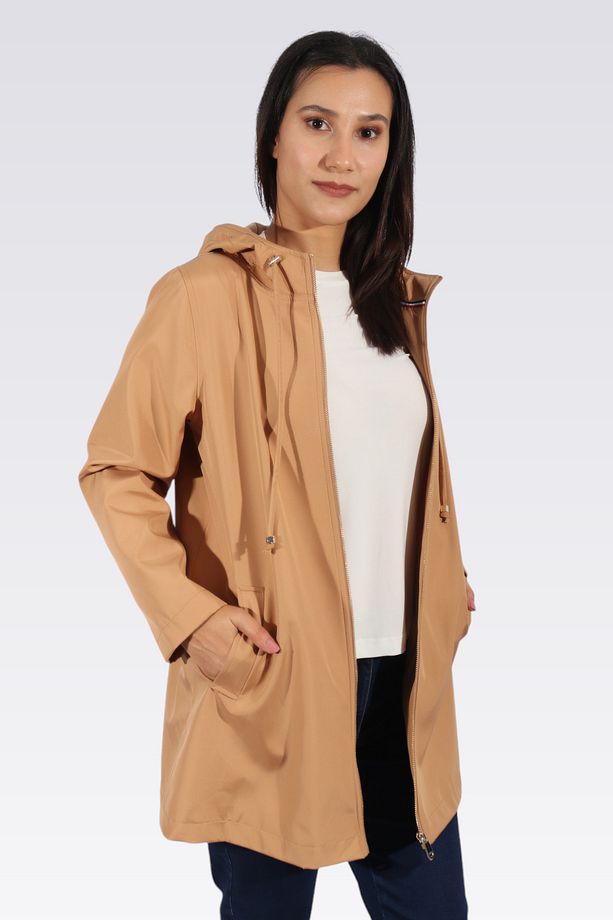 60122 CAMEL KAPÜŞONLU TRENÇKOT - 1
