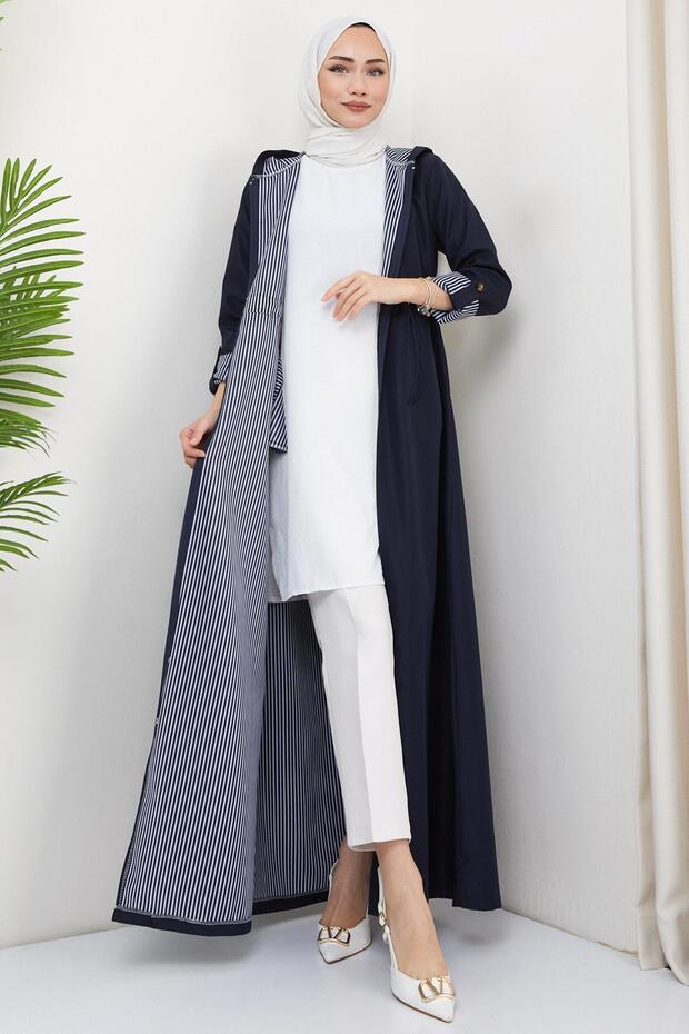 Navy Blue Long Zippered Trench Coat - Ss2332