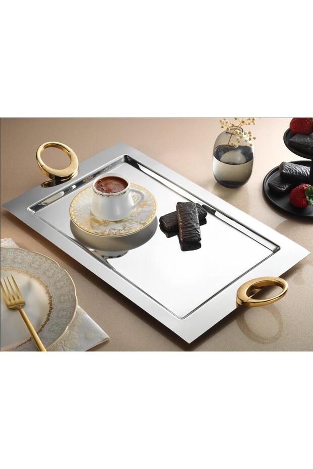 Tiamo Hatır Kahve Premium 18/10 Stainless Steel Presentation Tray with Handle Promise Engagement Service Coffee Tray