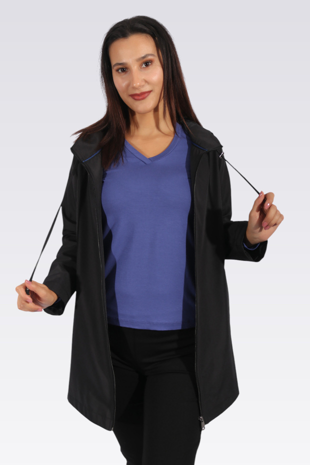 60122 Black Hooded Trench Cotton