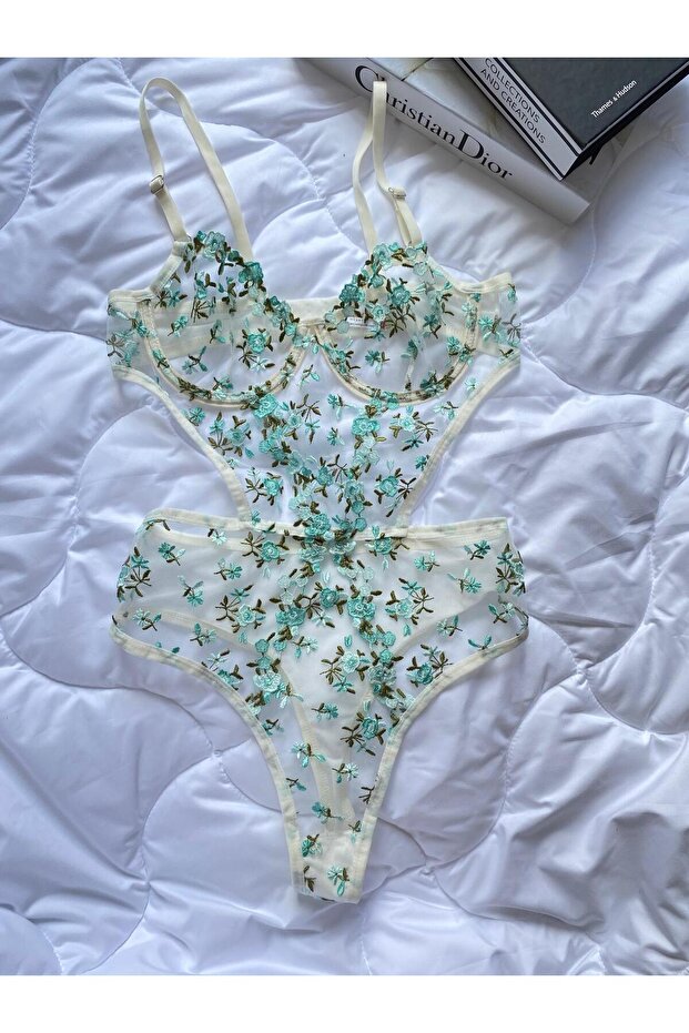 Dantelli Çiçekli Bodysuit - 1