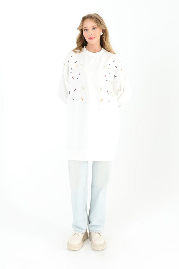 Renkli İşlemeli Basic Sweat Tunik - 2